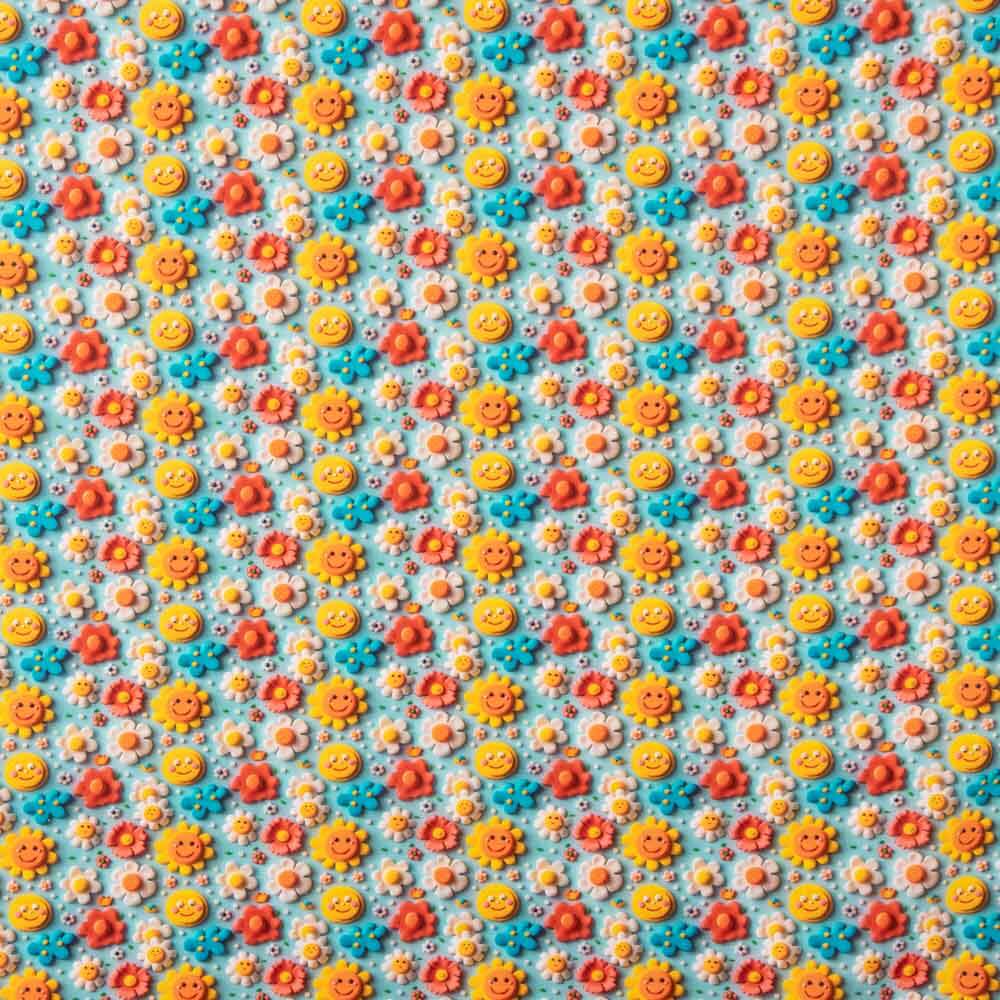 Popeline de Coton Fleur Bleu Acide - Ribes y Casals