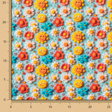 Popeline de Coton Fleur Bleu Acide - Ribes y Casals