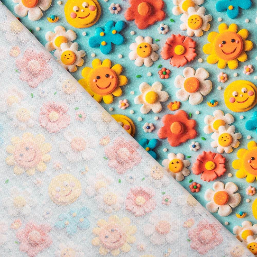 Popeline de Coton Fleur Bleu Acide - Ribes y Casals