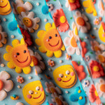 Popeline de Coton Fleur Bleu Acide - Ribes y Casals