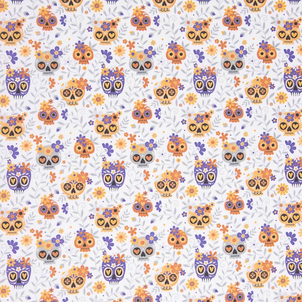 Popeline Coton Crânes Orange - Ribes y Casals