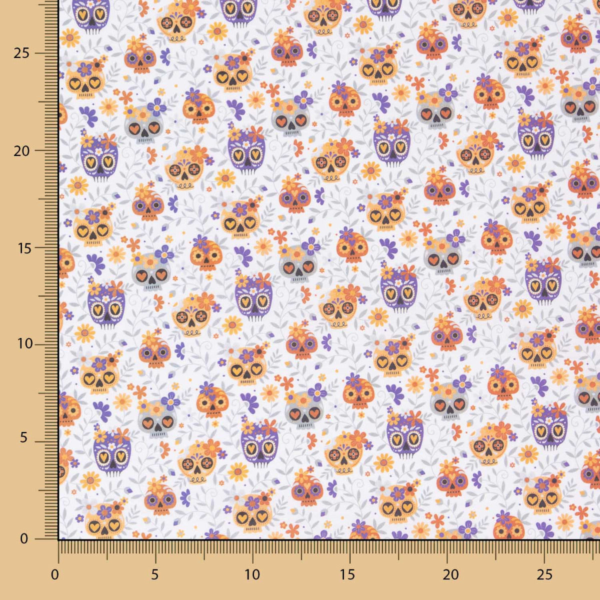 Popeline Coton Crânes Orange - Ribes y Casals