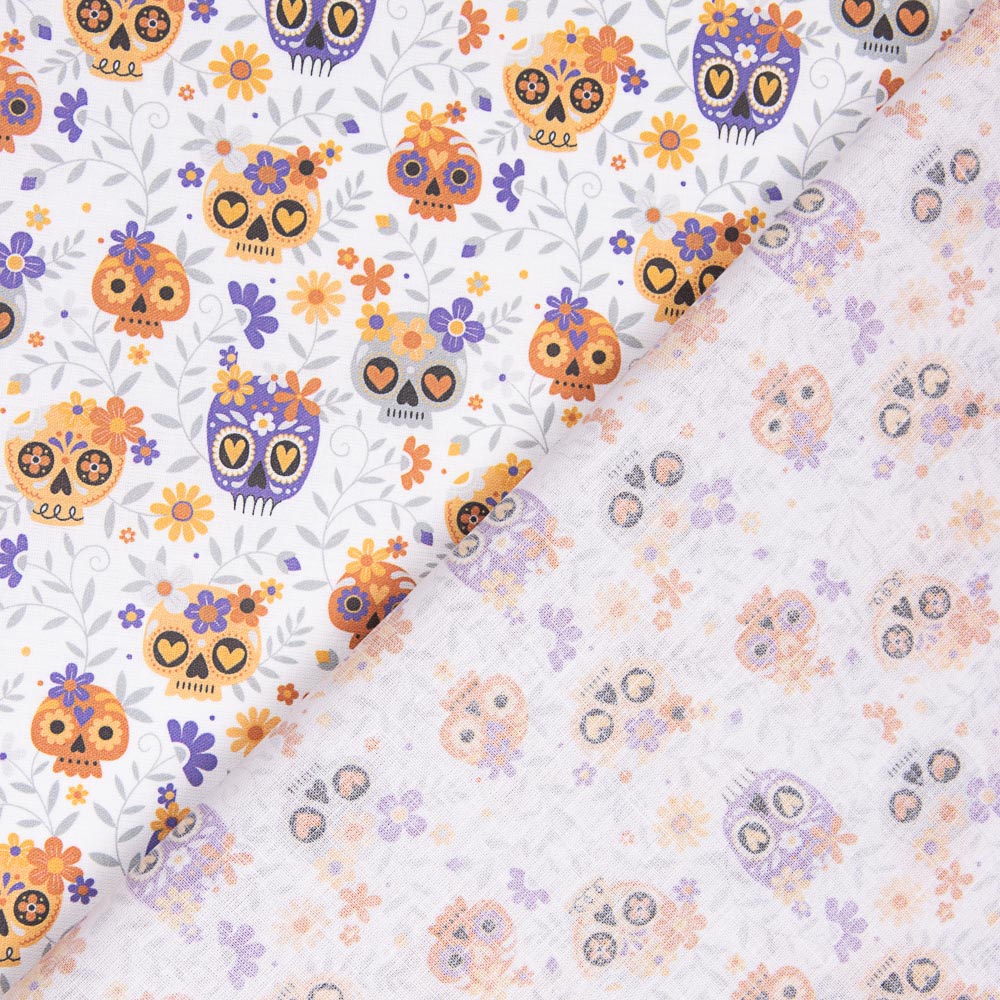 Popeline Coton Crânes Orange - Ribes y Casals