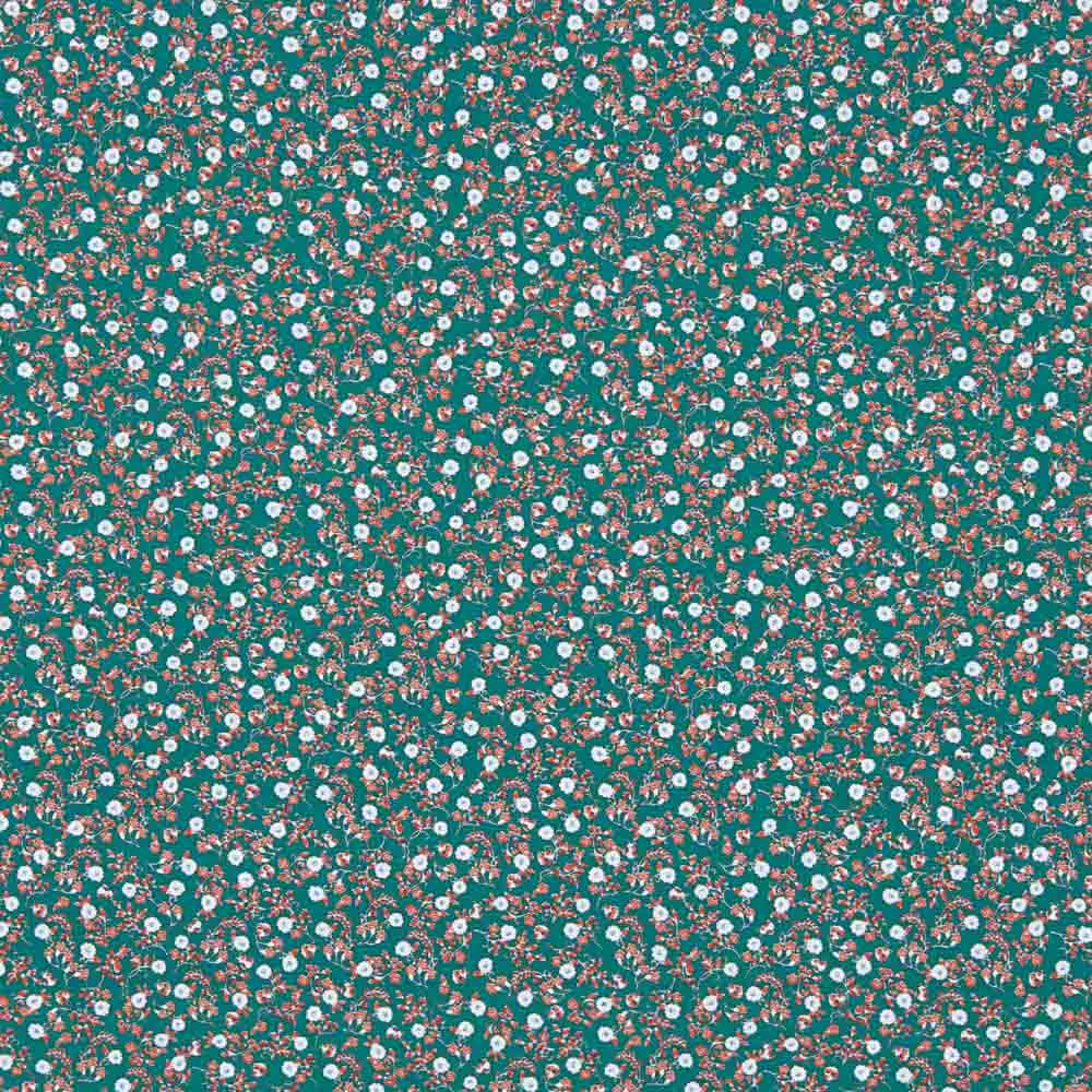Green Cotton Poplin with Little Flowers - Ribes y Casals