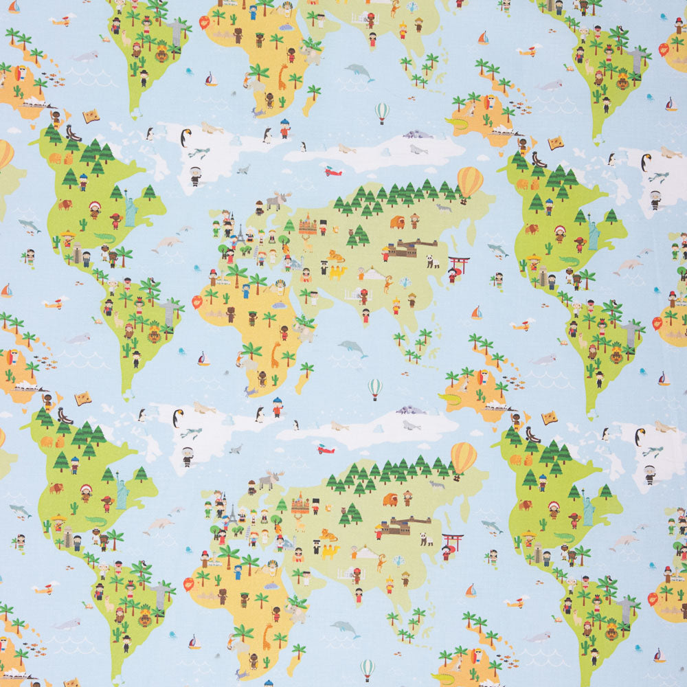 Popeline De Coton Carte Du Monde - Ribes y Casals