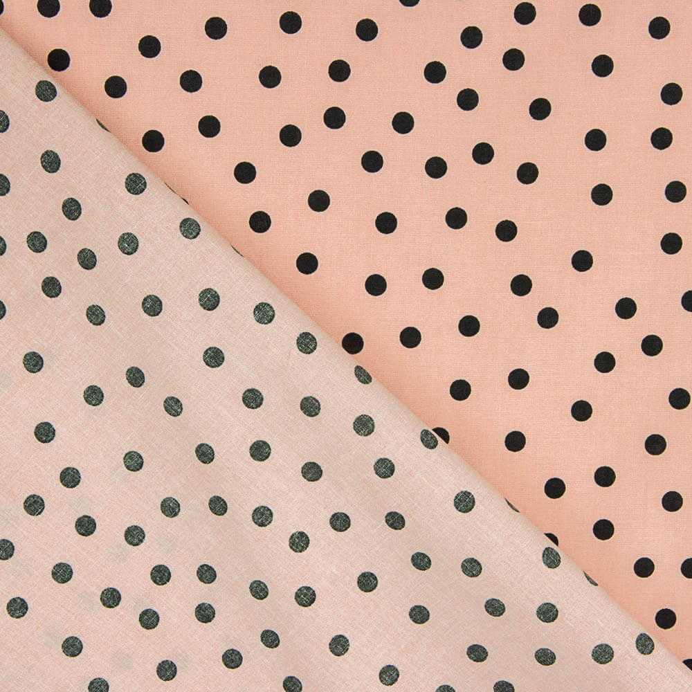 Popeline Polaire Spandex Pois Noir 7mm Rose - Ribes y Casals