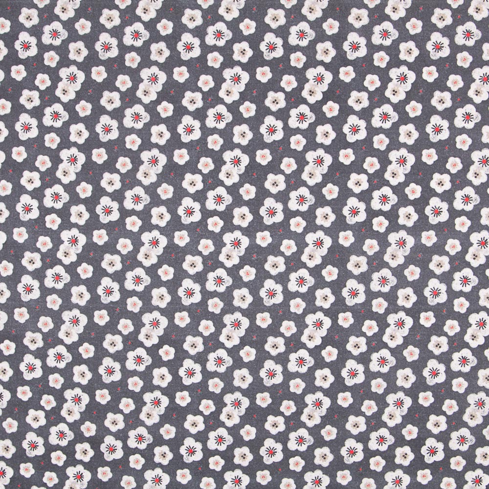 Coton Popeline Fleurs Gris Foncé - Ribes y Casals