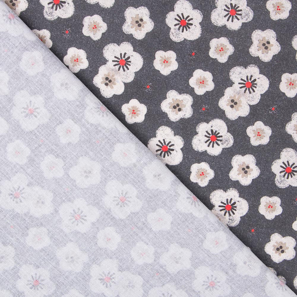 Coton Popeline Fleurs Gris Foncé - Ribes y Casals