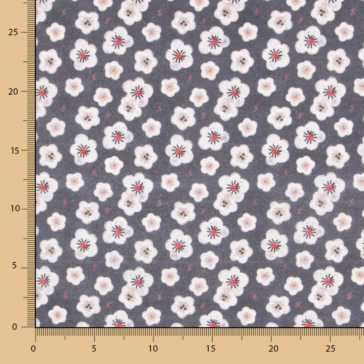 Coton Popeline Fleurs Gris Foncé - Ribes y Casals