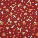 Popeline de Noël – Cheval à bascule sur fond bordeaux - Ribes y Casals