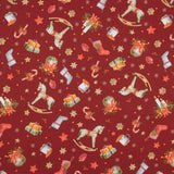 Popeline de Noël – Cheval à bascule sur fond bordeaux - Ribes y Casals