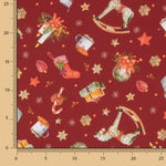 Popeline de Noël – Cheval à bascule sur fond bordeaux - Ribes y Casals