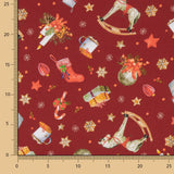 Popeline de Noël – Cheval à bascule sur fond bordeaux - Ribes y Casals