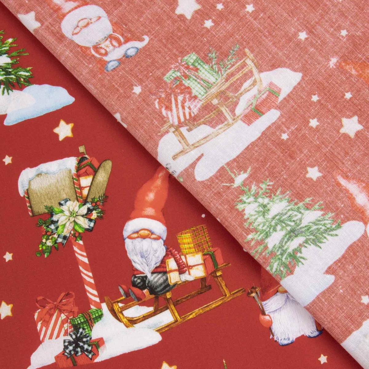 Gnomes de Noël Popeline de coton rouge - Ribes y Casals