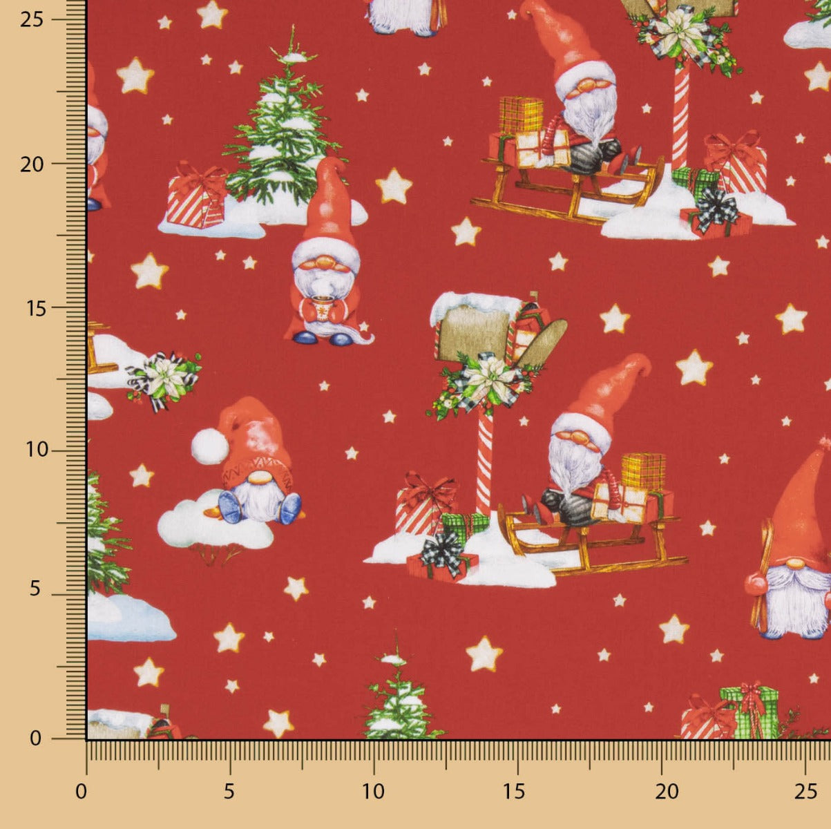 Gnomes de Noël Popeline de coton rouge - Ribes y Casals