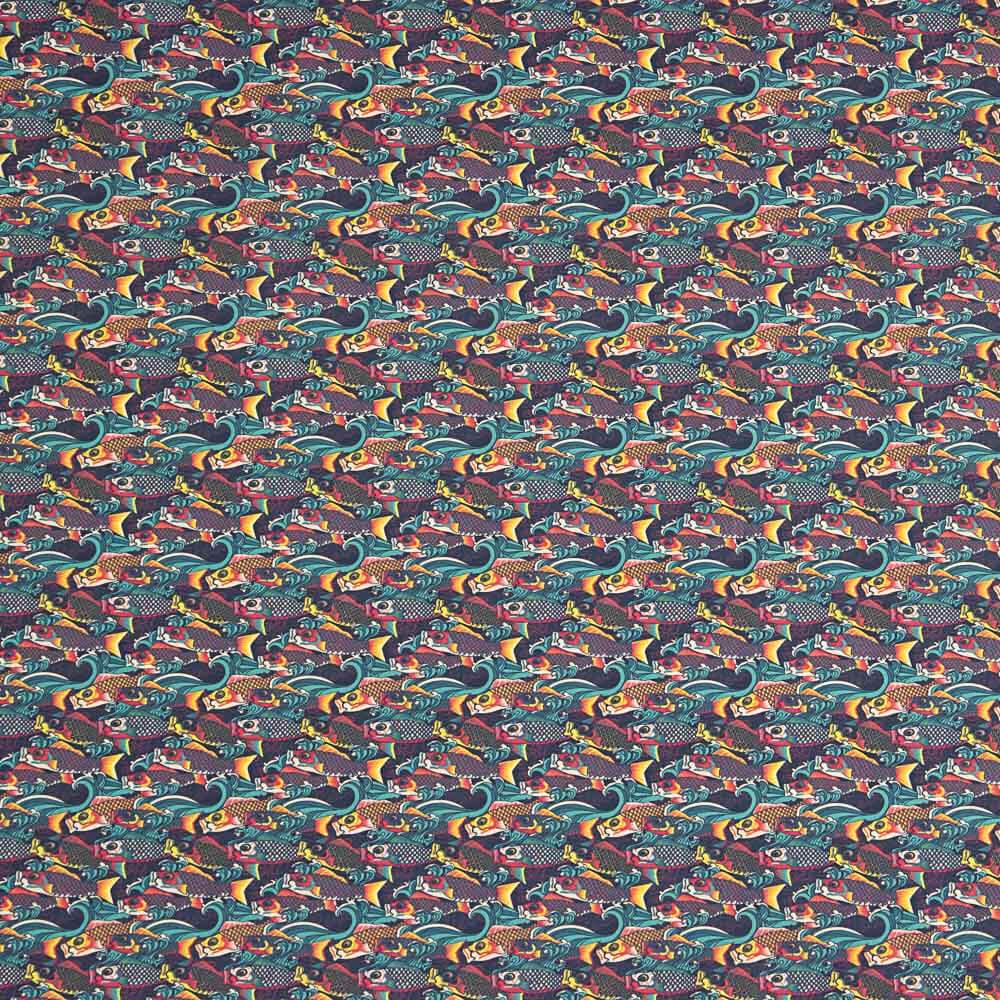 Popeline Coton Poisson Koi Vert - Ribes y Casals