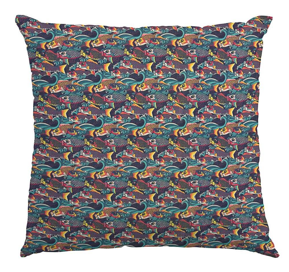 Popeline Coton Poisson Koi Vert - Ribes y Casals