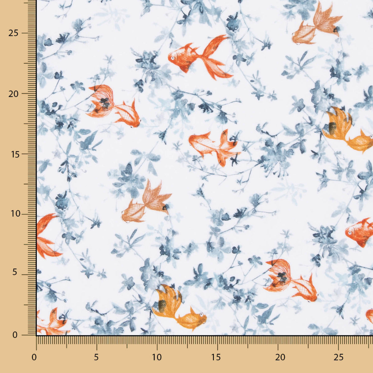 Popeline Coton Poisson Koi Blanc - Ribes y Casals