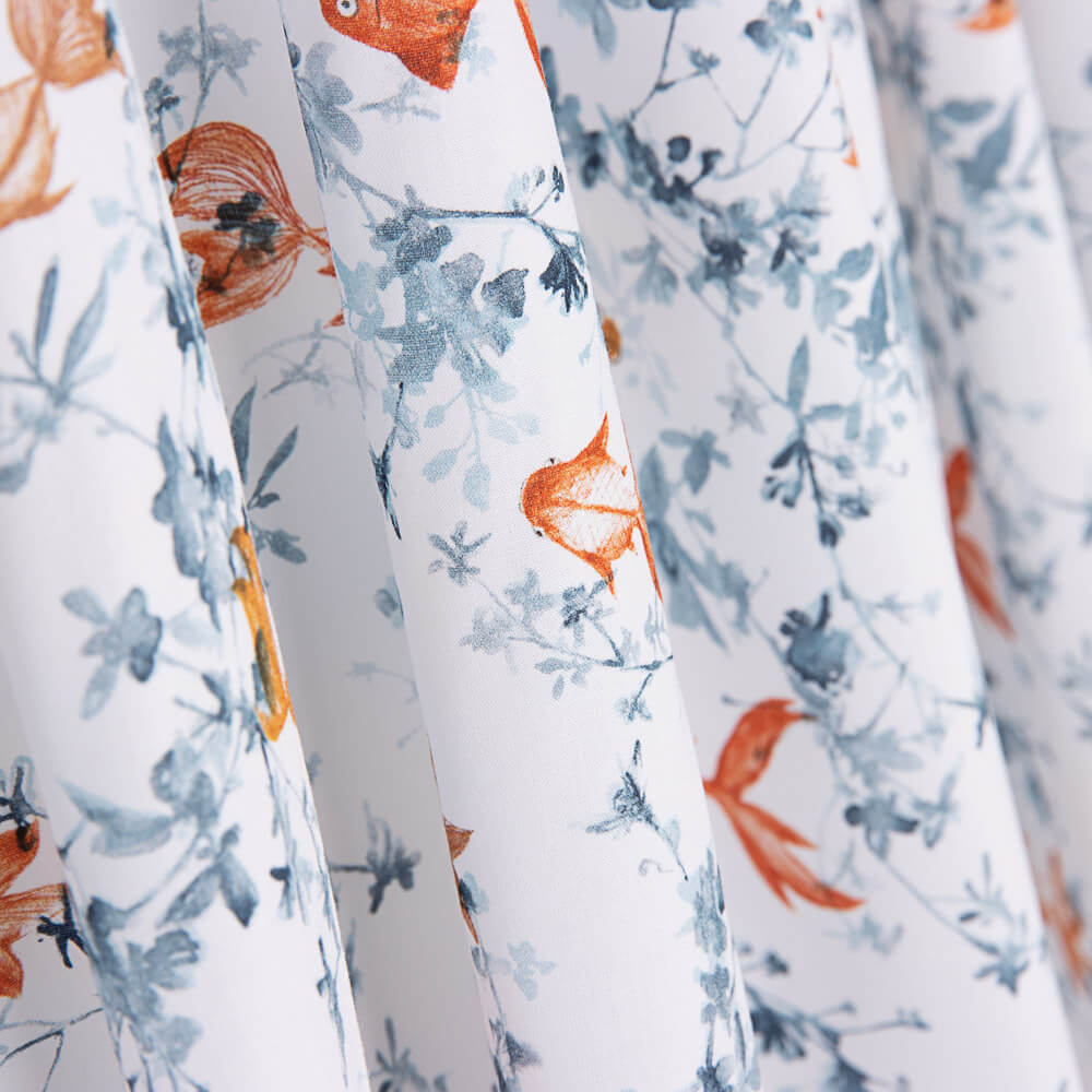 Popeline Coton Poisson Koi Blanc - Ribes y Casals