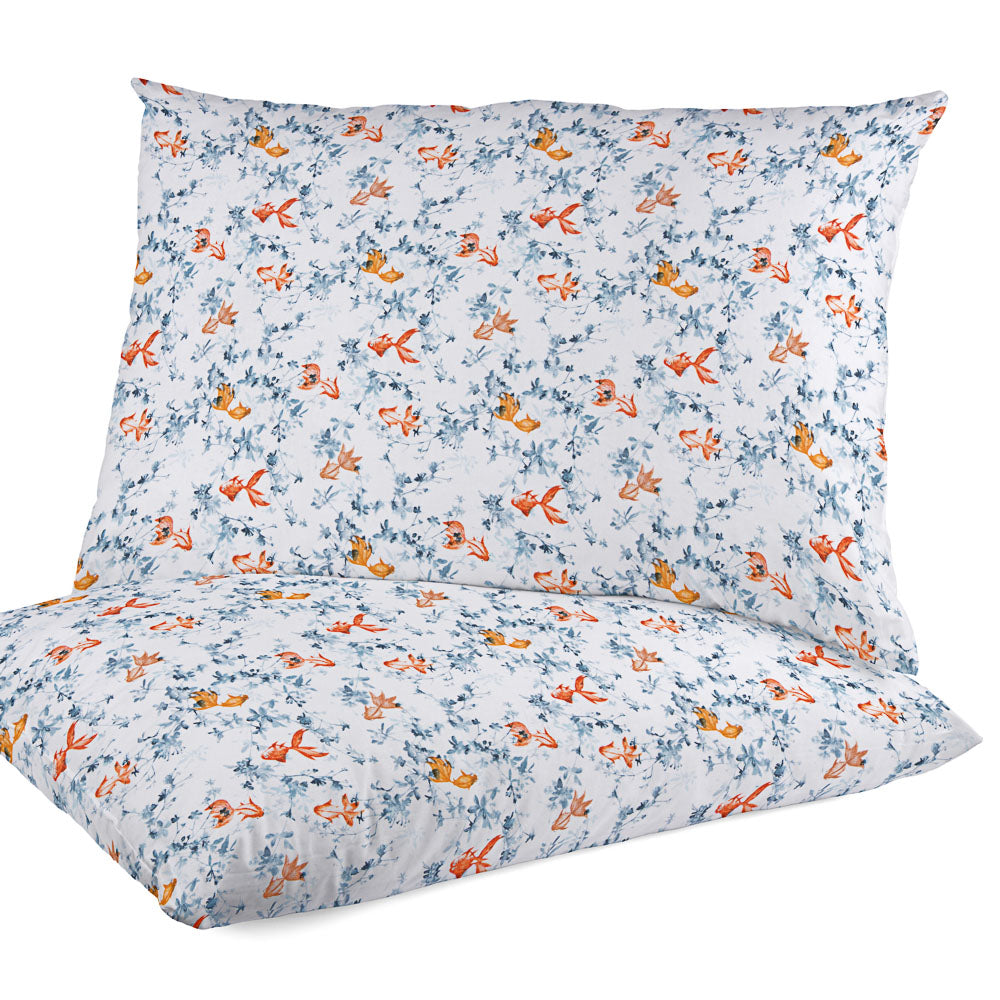 Popeline Coton Poisson Koi Blanc - Ribes y Casals