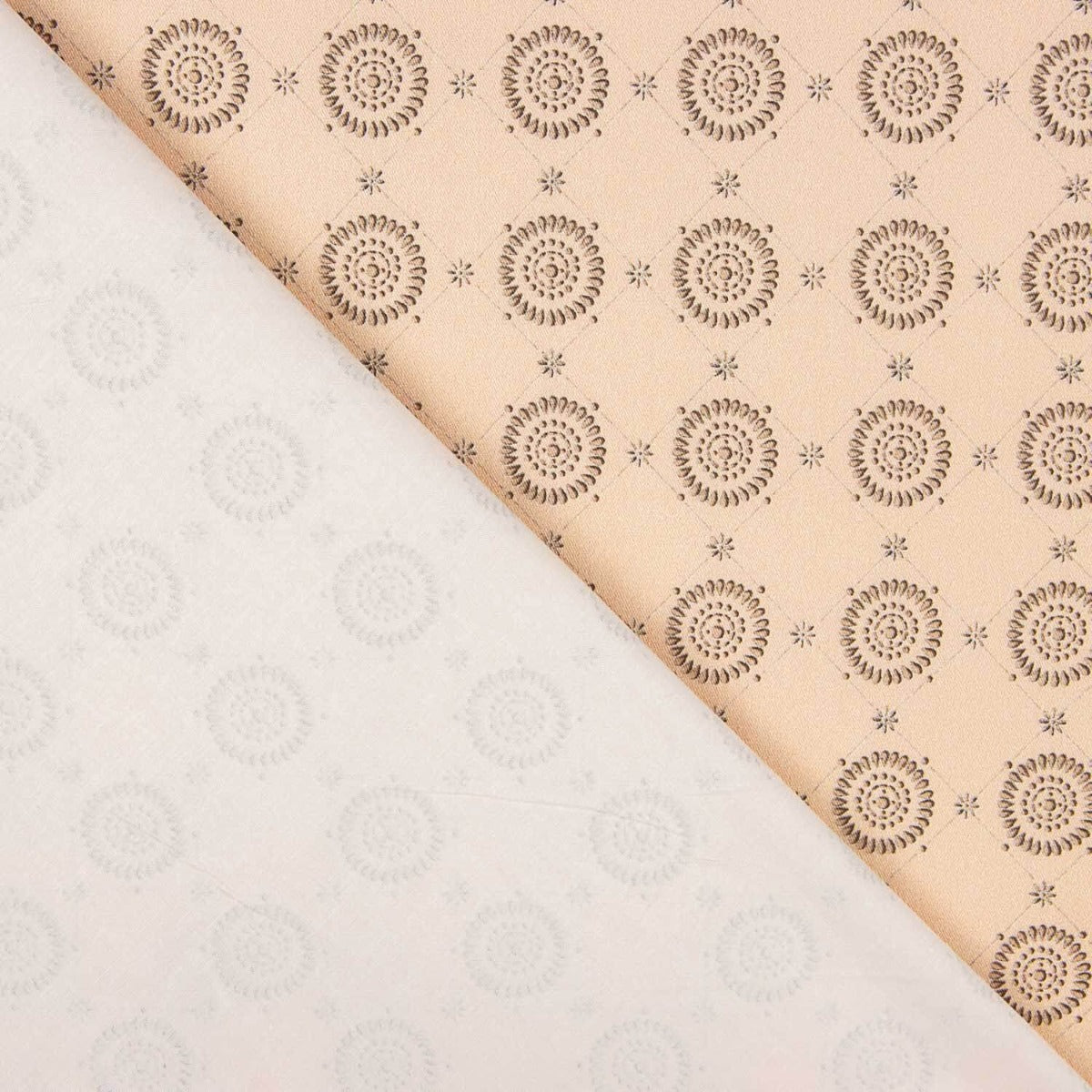 Tissu imprimé en popeline de coton et spandex à motif géométrique beige - Ribes y Casals