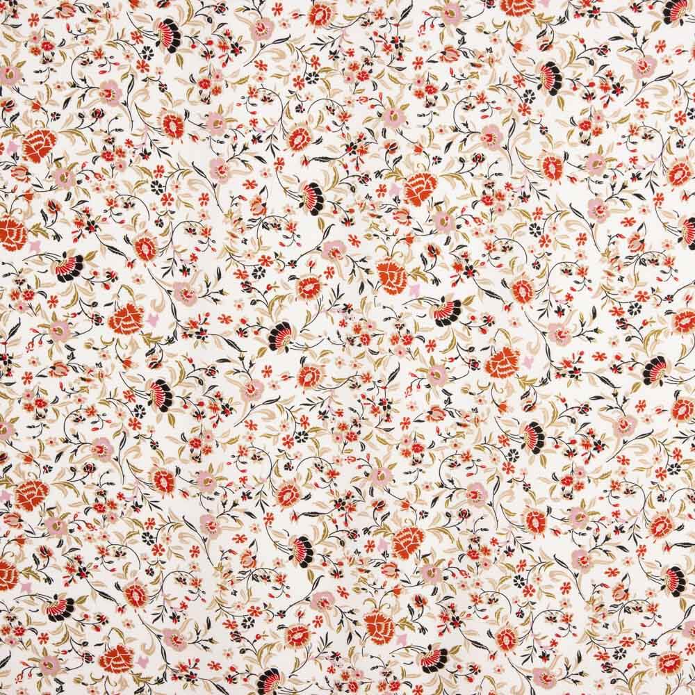 Popelín Viscosa Flor Blanco - Ribes y Casals