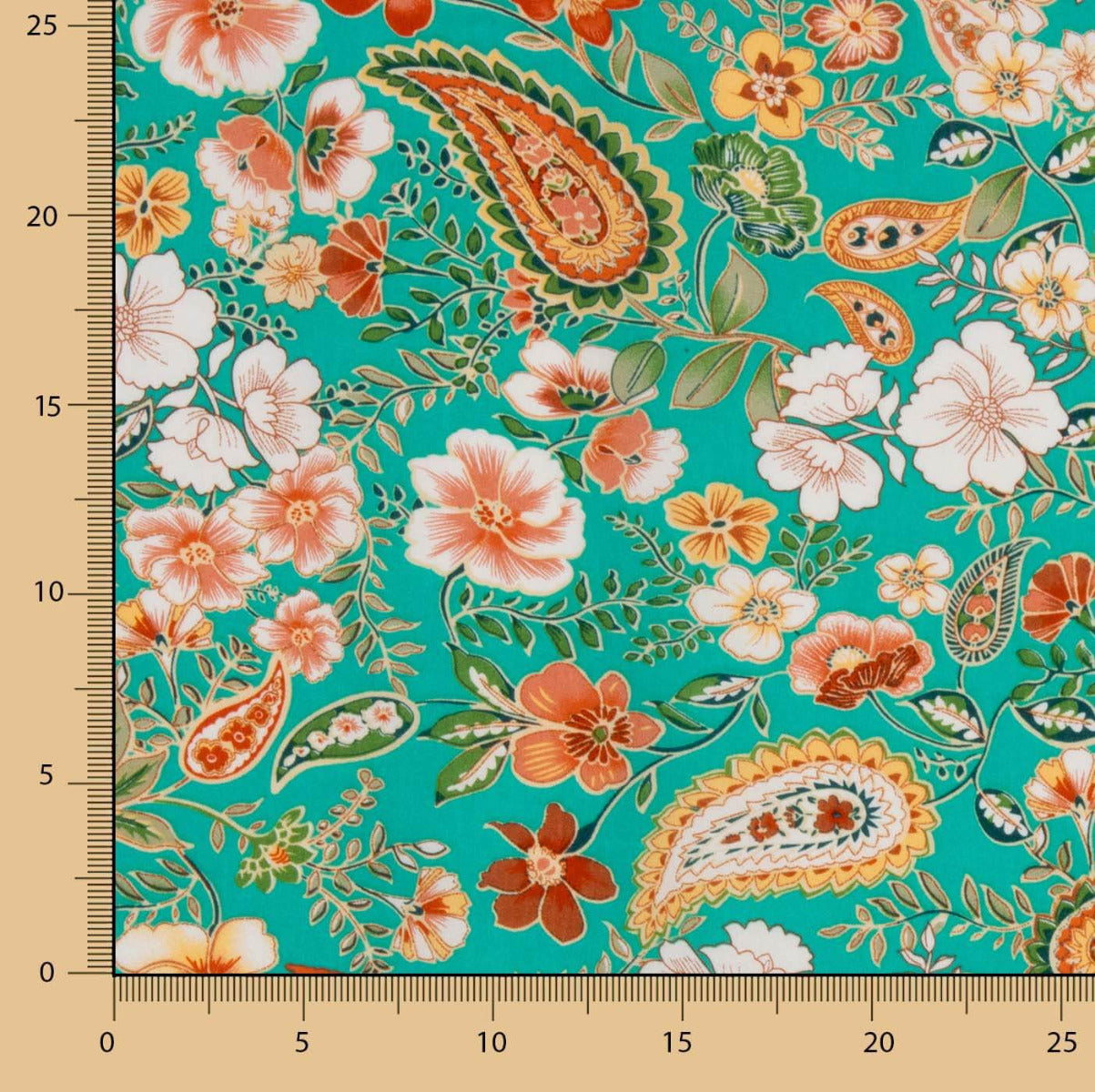 Popelín Viscosa Flor Verde - Ribes y Casals