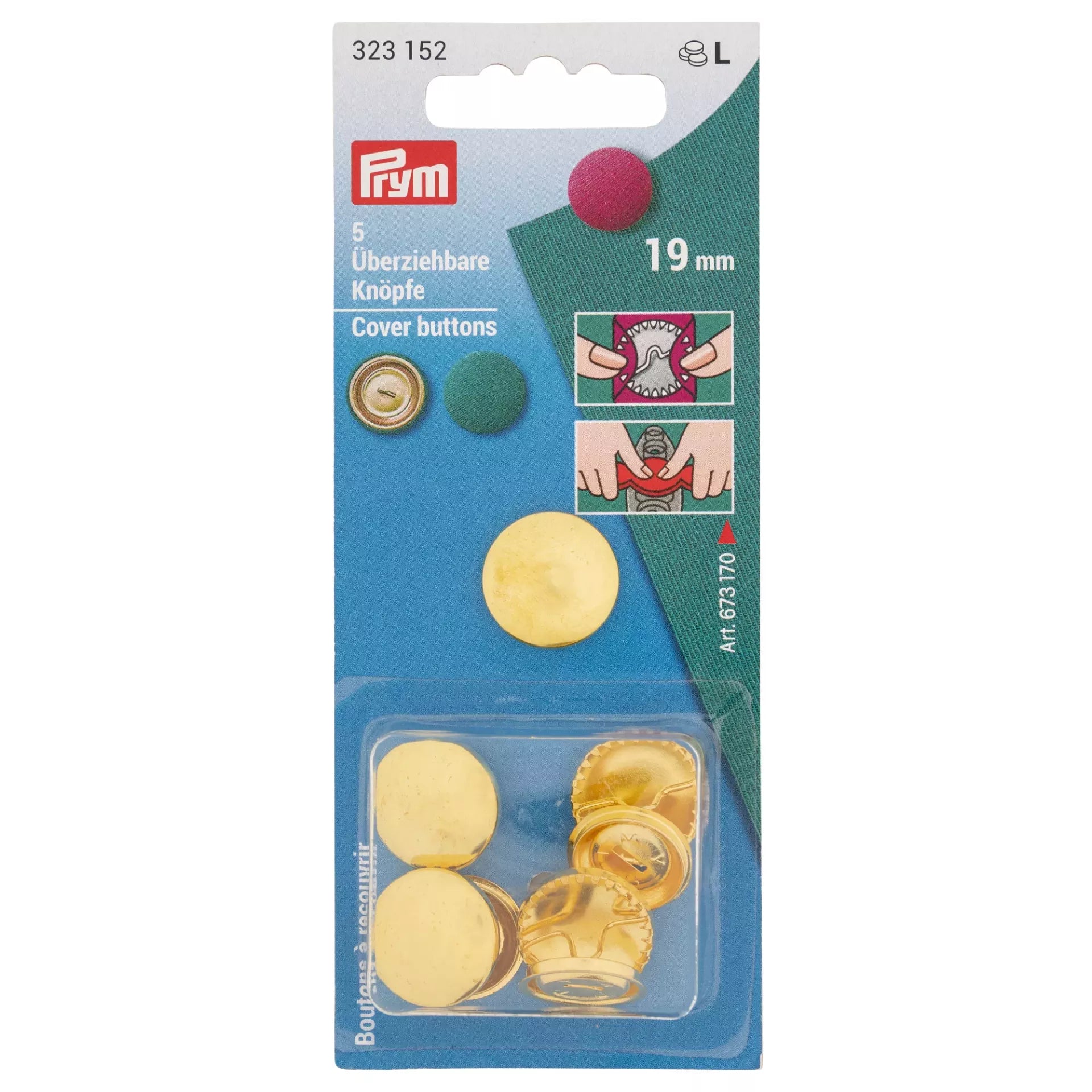 Boutons à Recouvrir Prym 323152 Dorés 19 mm – Lot de 5 - Ribes y Casals