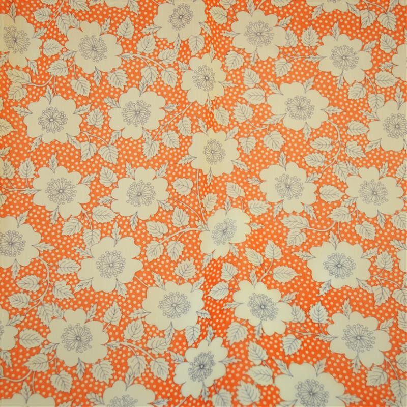 Maille Fine Lycra Fleur Fond Orange - Ribes y Casals