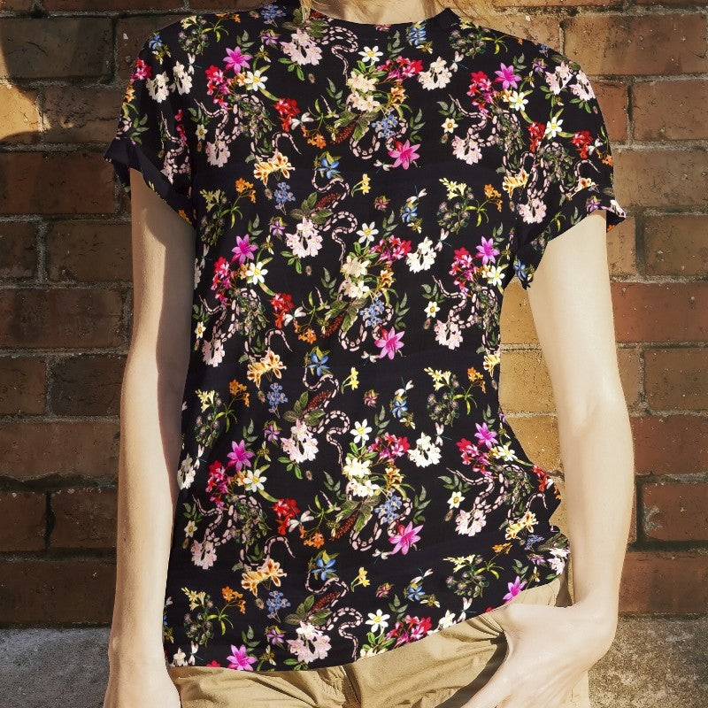 Maille Viscose Fleurs Noir - Ribes y Casals