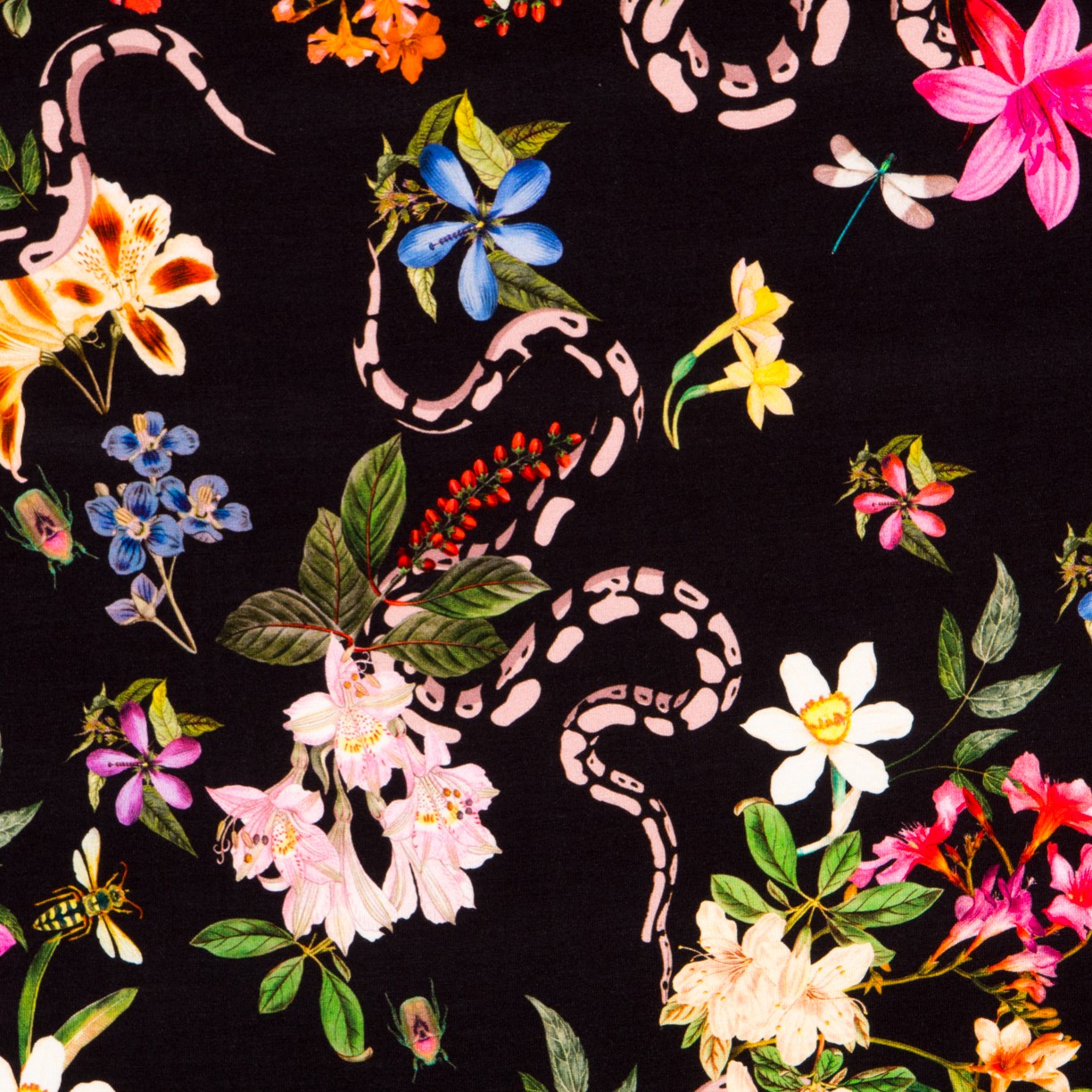 Maille Viscose Fleurs Noir - Ribes y Casals