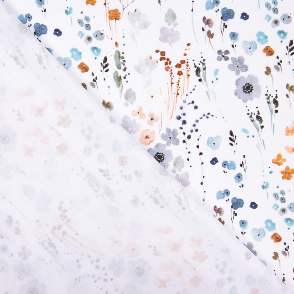 Tricot Coton Fleur Printanière Bleu Denim - Ribes y Casals