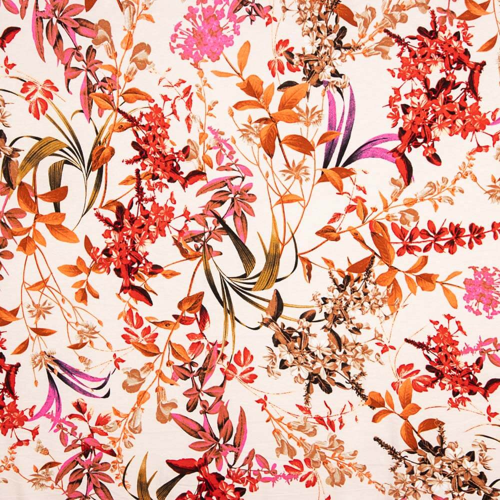 Maille Viscose Florale Corail - Ribes y Casals