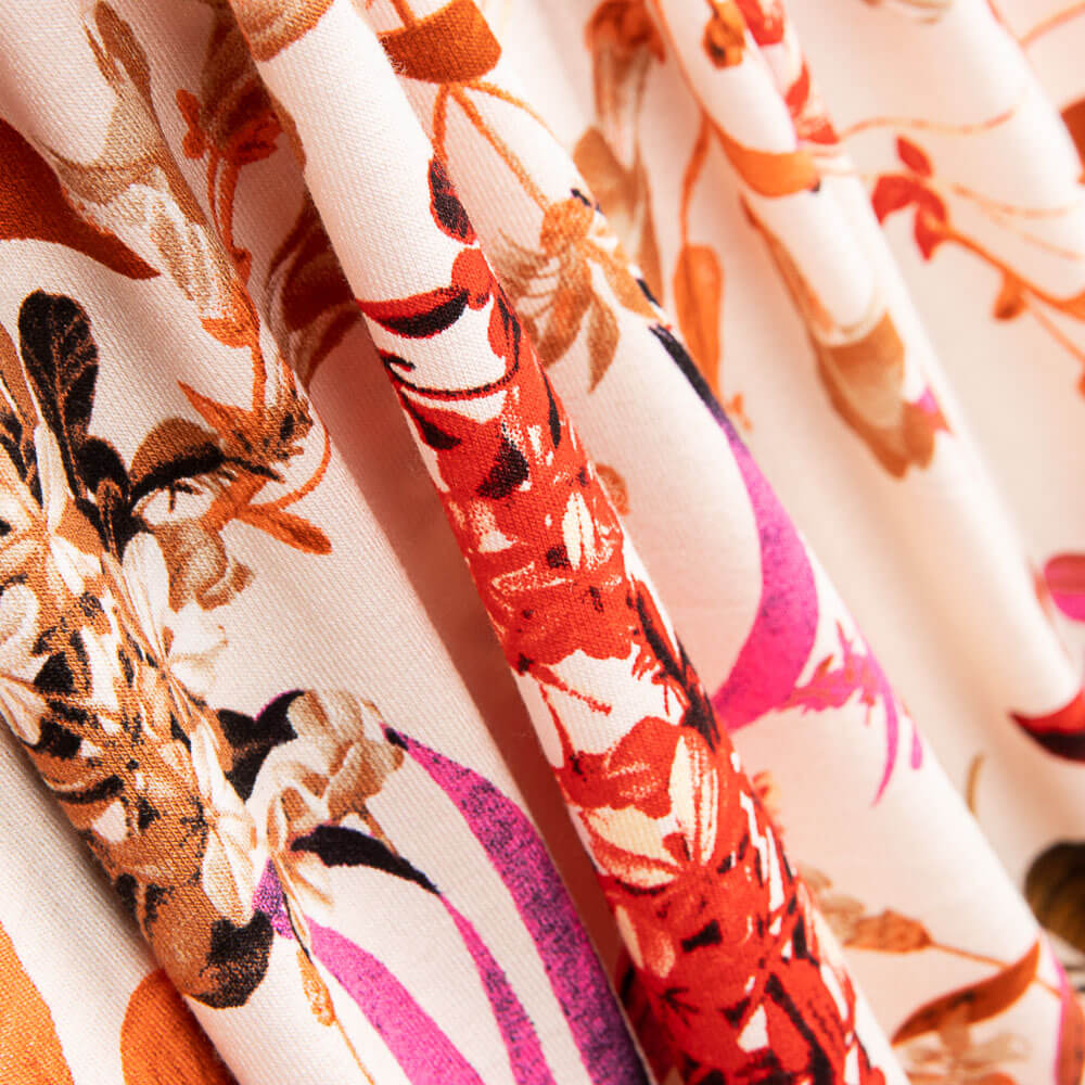 Maille Viscose Florale Corail - Ribes y Casals