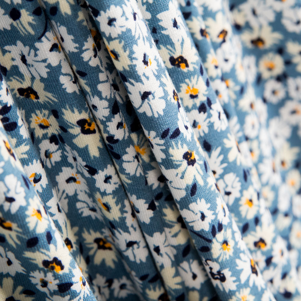 Tricot Viscose Petites Fleurs Bleu - Ribes y Casals