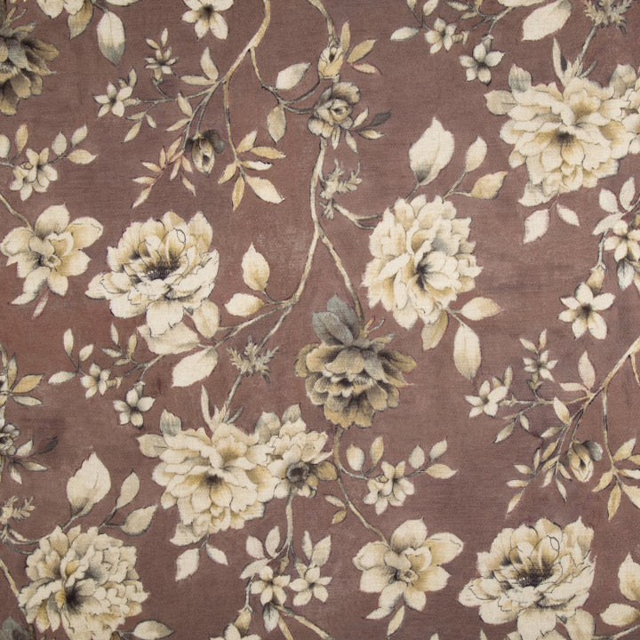 Toile de coton effet tissu de lin « Jardin romantique » mauve et taupe - Ribes y Casals