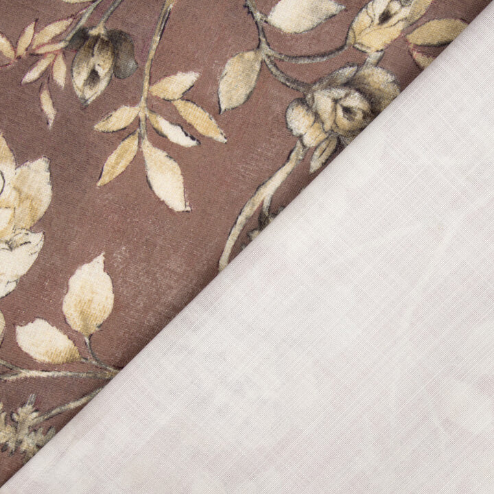 Toile de coton effet tissu de lin « Jardin romantique » mauve et taupe - Ribes y Casals