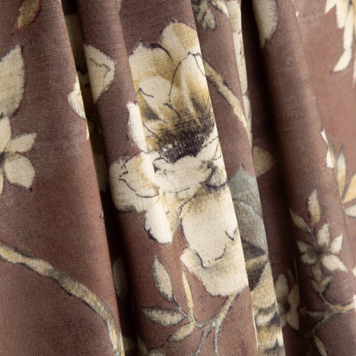 Toile de coton effet tissu de lin « Jardin romantique » mauve et taupe - Ribes y Casals