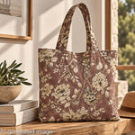 Toile de coton effet tissu de lin « Jardin romantique » mauve et taupe - Ribes y Casals