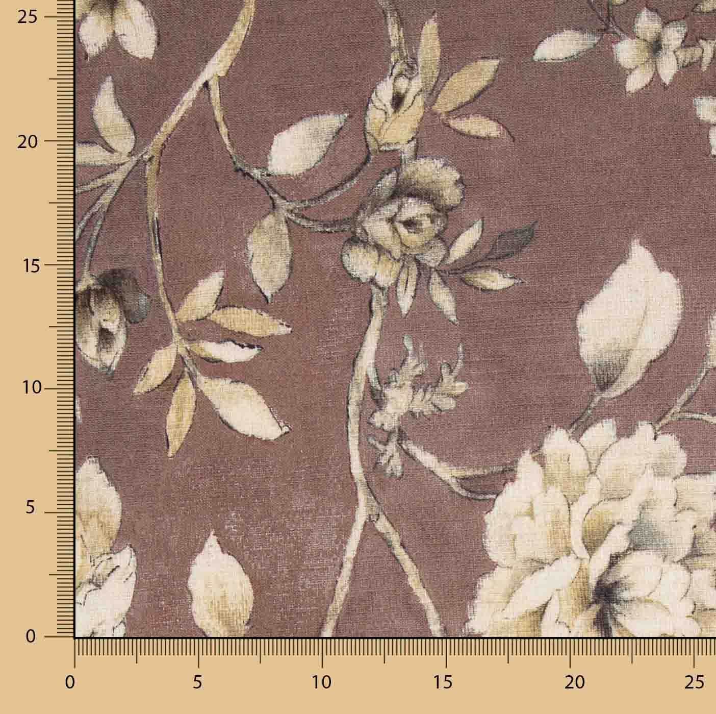Toile de coton effet tissu de lin « Jardin romantique » mauve et taupe - Ribes y Casals