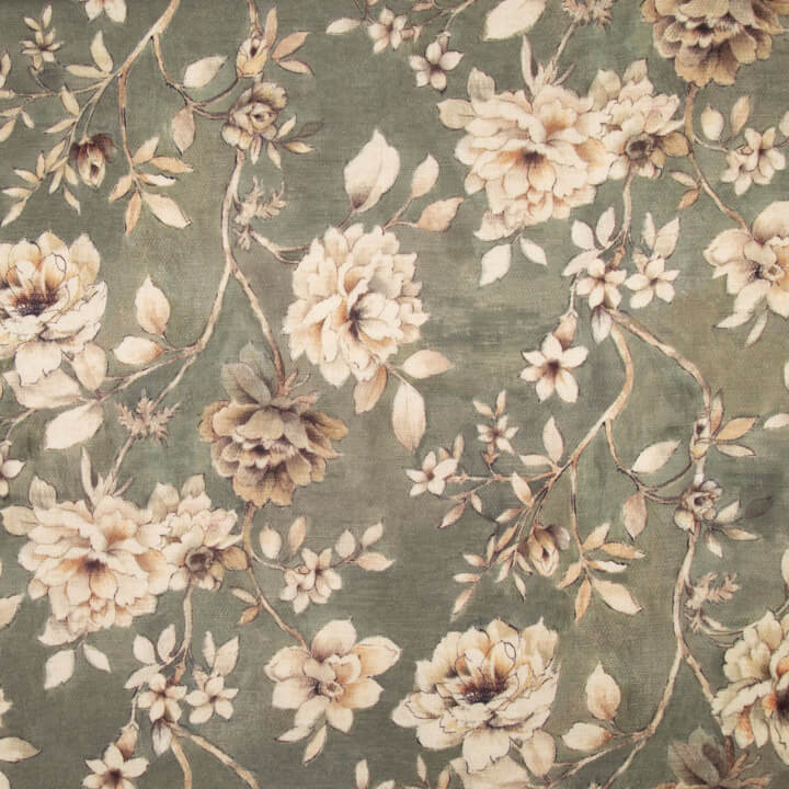 Toile de coton effet tissu de lin « Jardin romantique » vert olive - Ribes y Casals