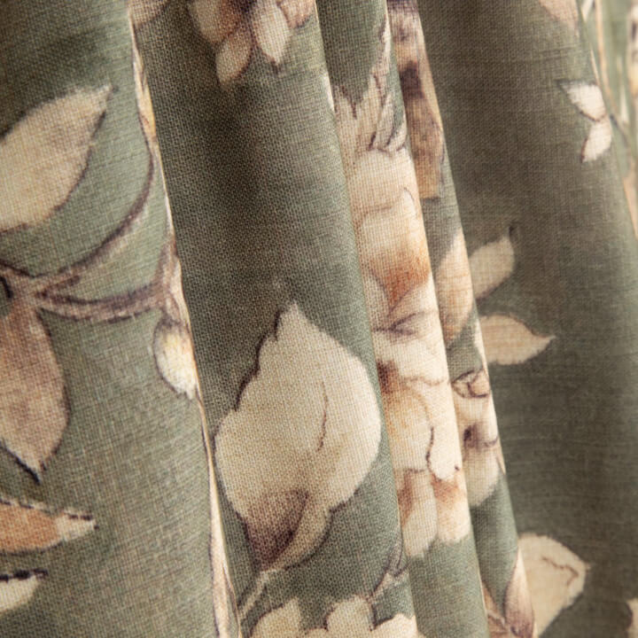 Toile de coton effet tissu de lin « Jardin romantique » vert olive - Ribes y Casals