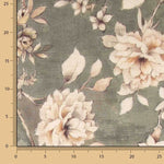 Toile de coton effet tissu de lin « Jardin romantique » vert olive - Ribes y Casals