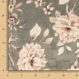 Toile de coton effet tissu de lin « Jardin romantique » vert olive - Ribes y Casals
