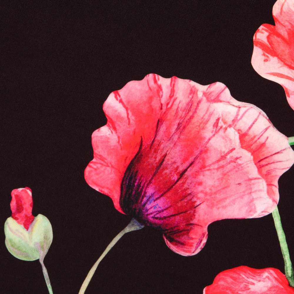 Sergé Bi-élastique Coquelicot Noir - Ribes y Casals