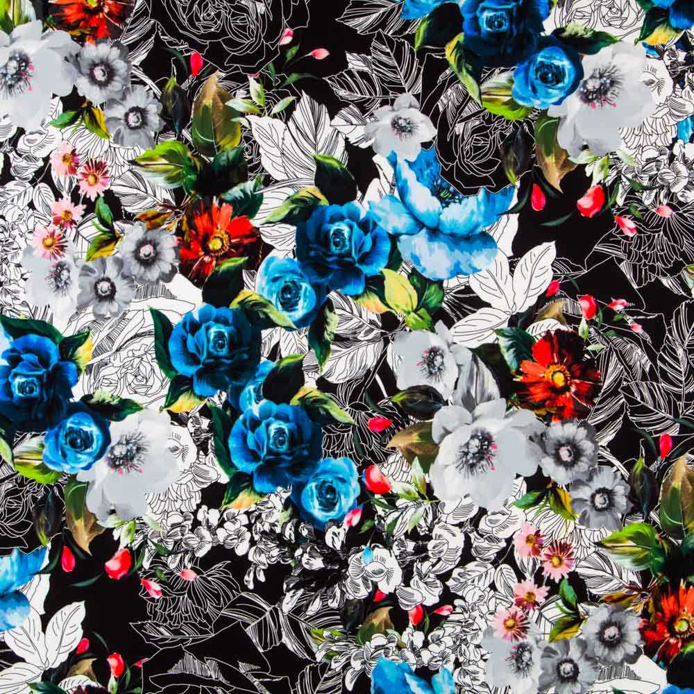 Sergé Biélastique Botanique Blue - Ribes y Casals