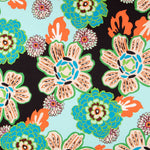 Sergé Bi-élastique Rétro Floral Aigue-Marine - Ribes y Casals