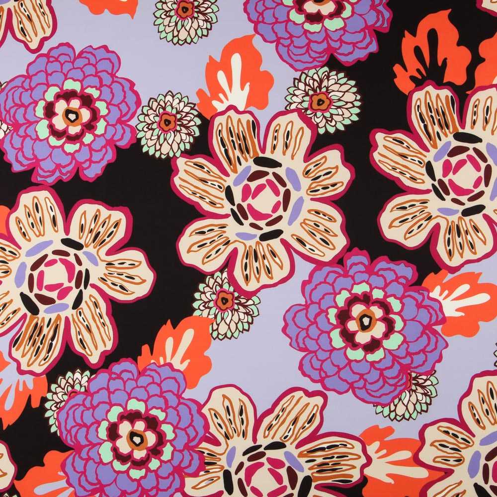 Sergé Bi-élastique Lila Fleurs Rétro - Ribes y Casals