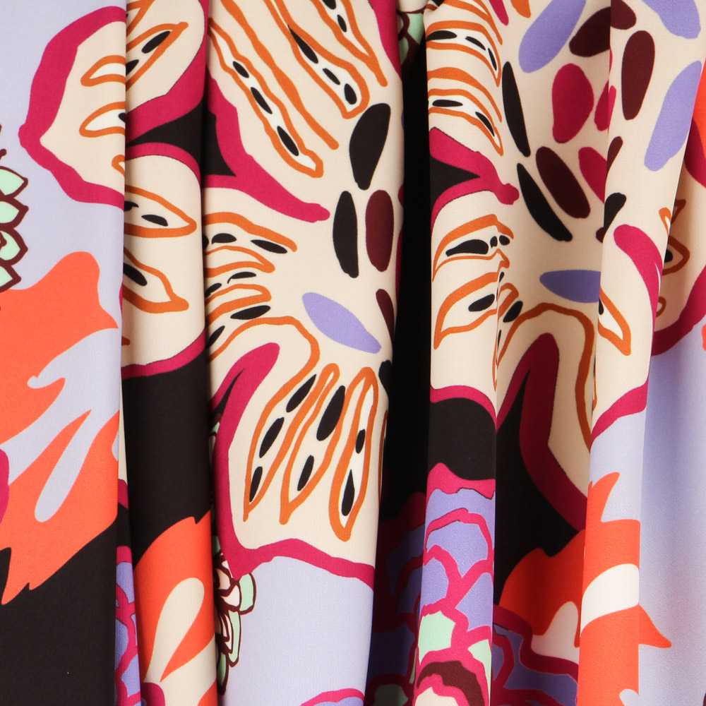 Sergé Bi-élastique Lila Fleurs Rétro - Ribes y Casals