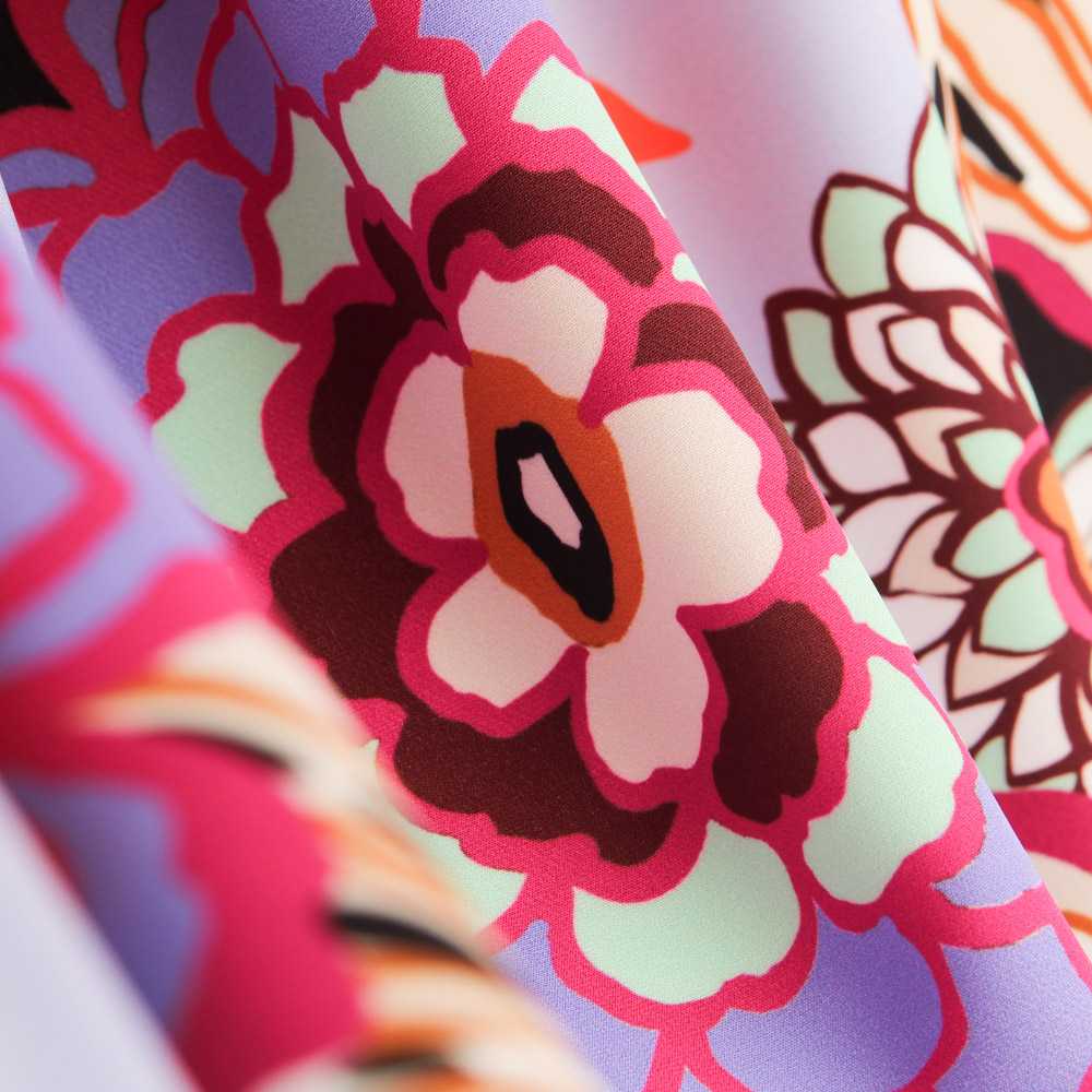 Sergé Bi-élastique Lila Fleurs Rétro - Ribes y Casals